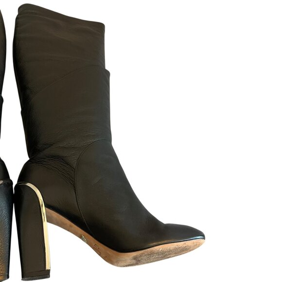Diane Von Furstenberg DVF Black Grace Boots Leather High Heel Silver Size 9.5 - Picture 16 of 16